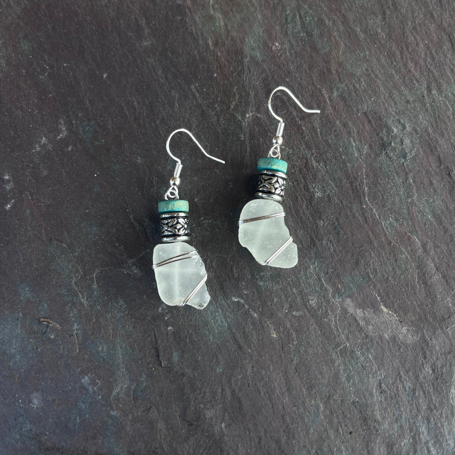 Silver Engraved Beads with Turquoise Wood