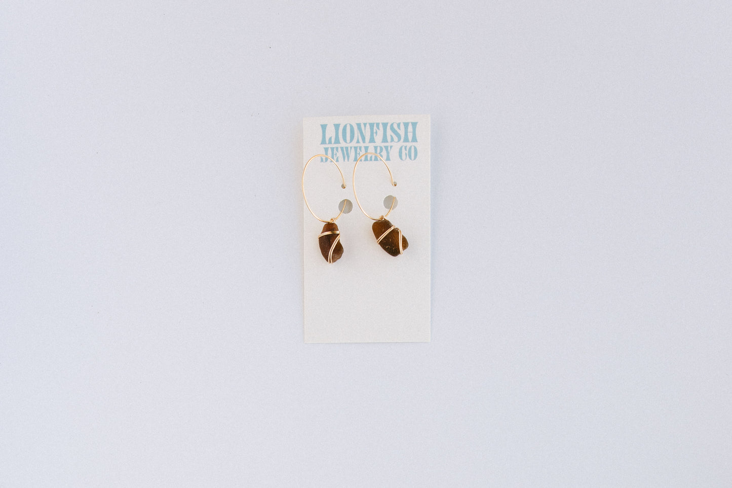 Gold Large Hoops with Brown Glass