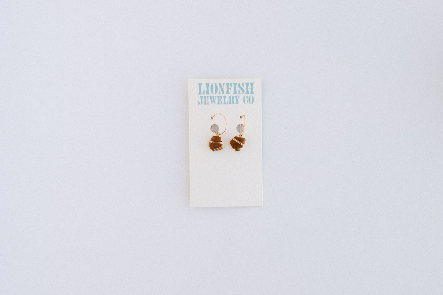 Gold Medium Hoops with Brown Glass