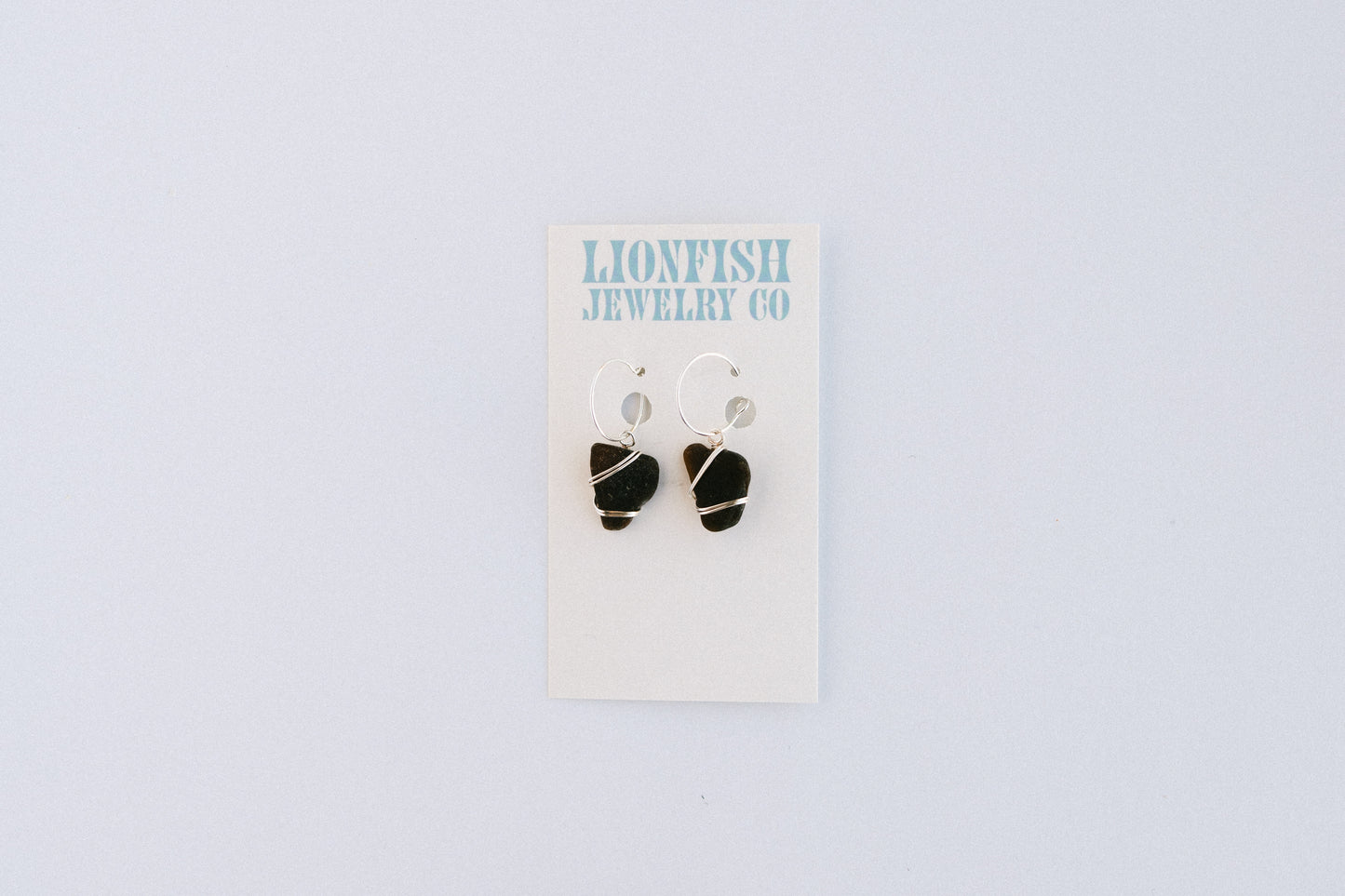Silver Medium Hoops with Brown Glass