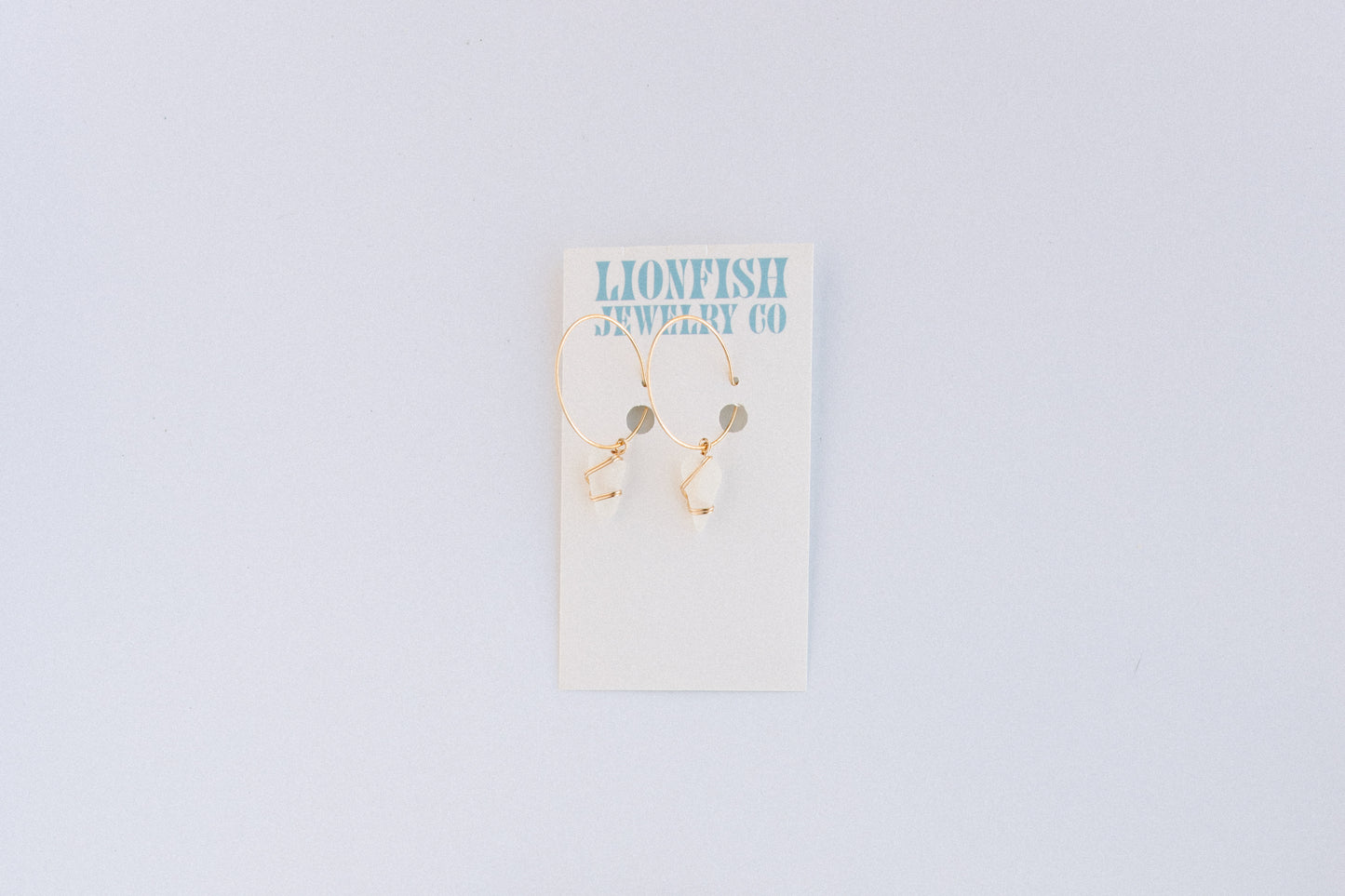 Gold Large Hoops with White Glass