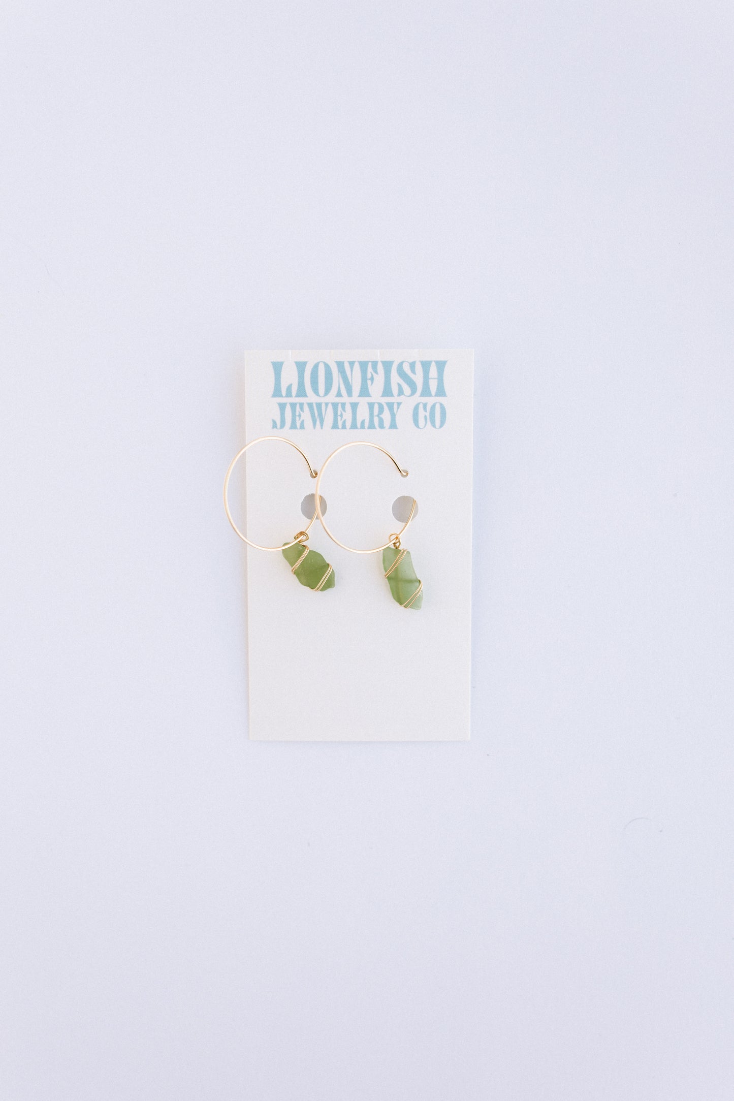 Gold Large Hoops with Green Glass
