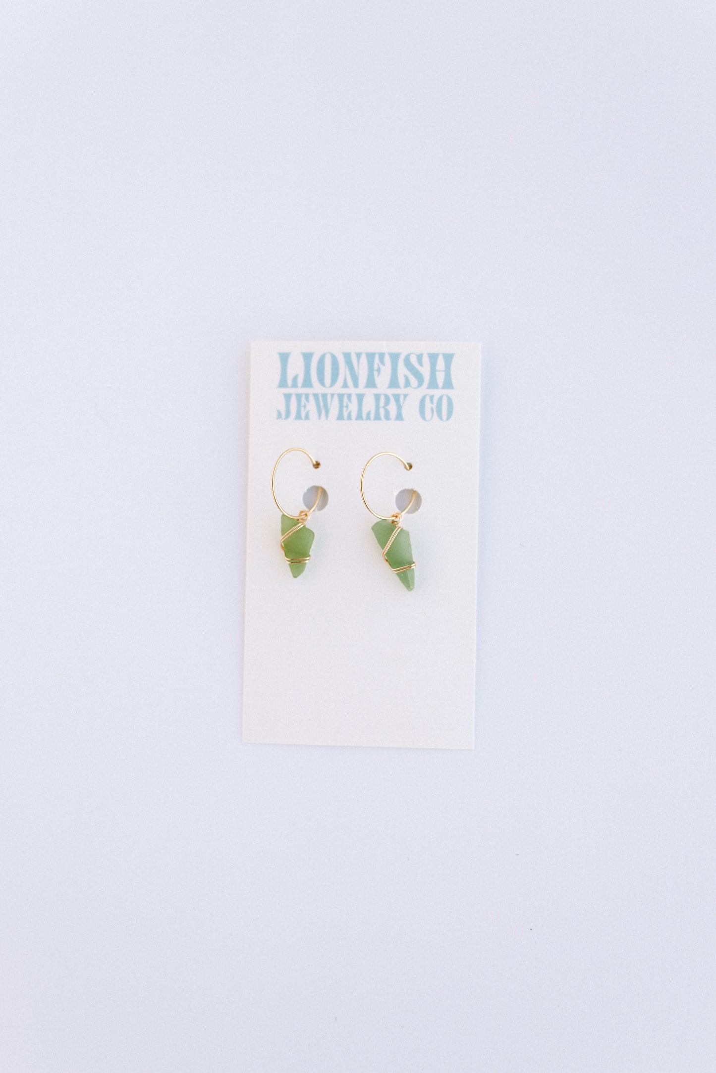 Gold Medium Hoops with Green Glass