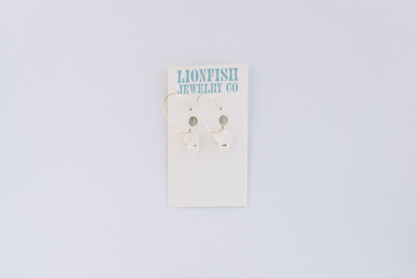 Silver Large Hoops with White Glass