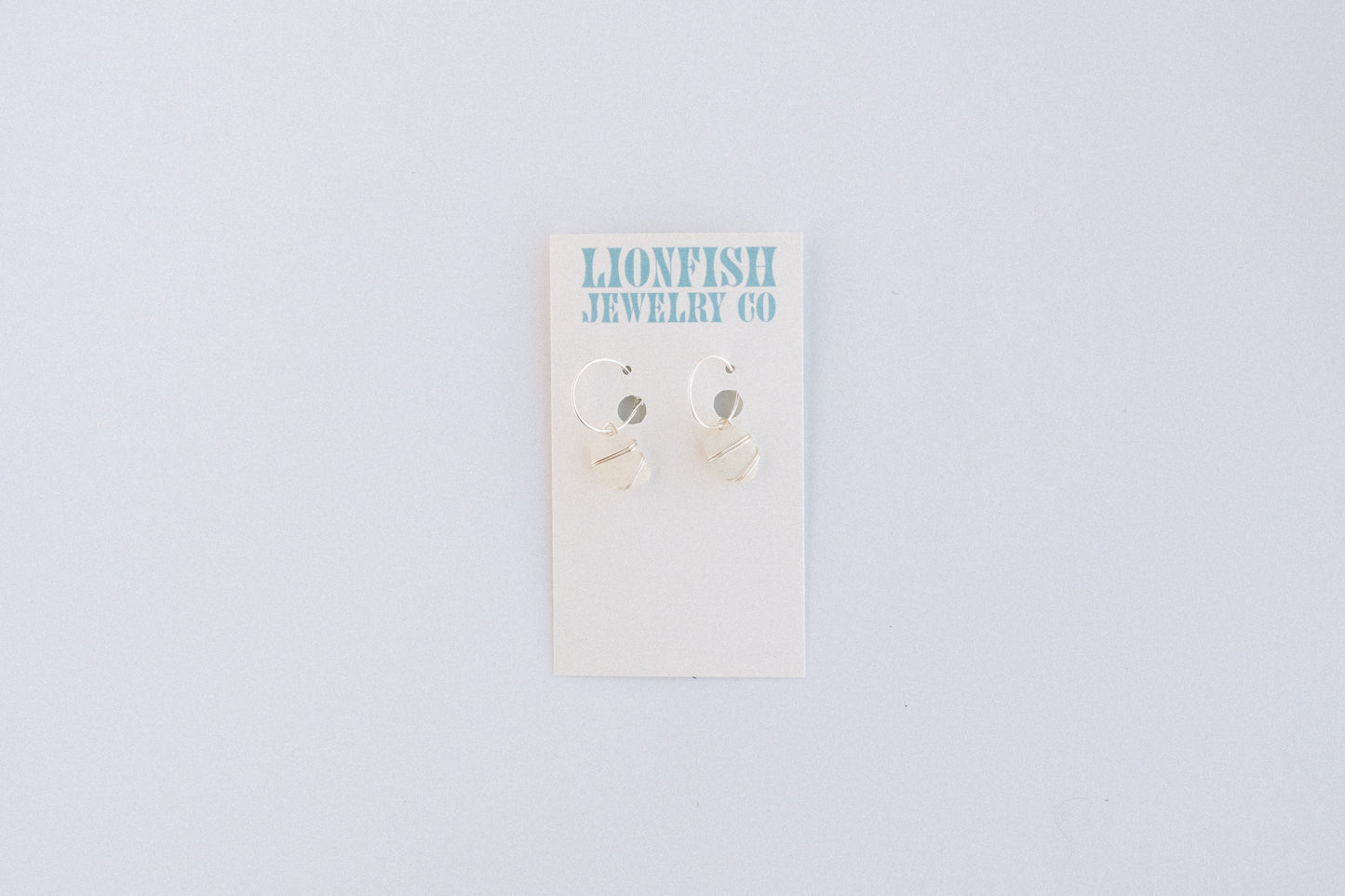 Silver Medium Hoops with White Glass