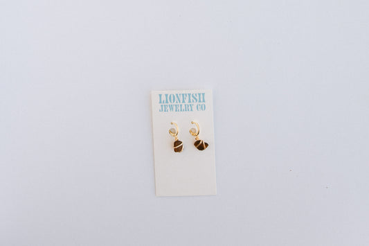 Gold Huggie Hoops with Brown Glass