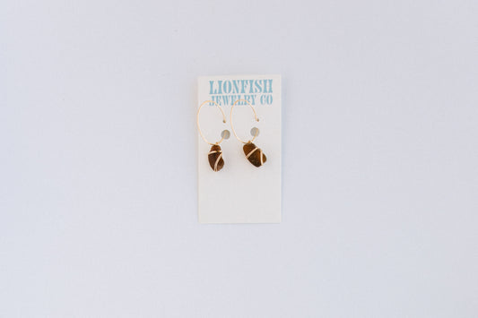 Gold Large Hoops with Brown Glass