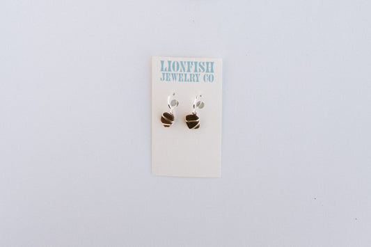 Silver Huggie Hoops with Brown Glass