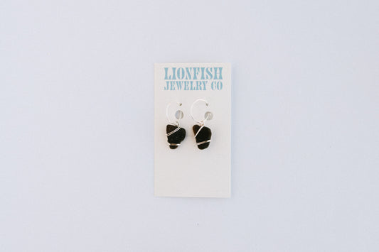 Silver Medium Hoops with Brown Glass