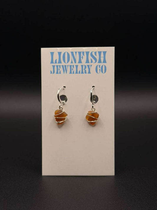 Silver Huggies with Brown Glass