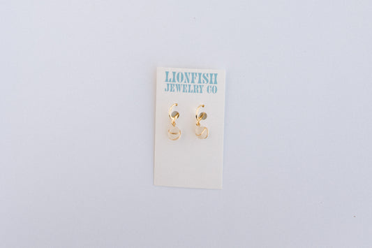 Gold Huggie Hoops with White Glass