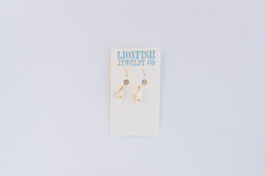 Gold Large Hoops with White Glass