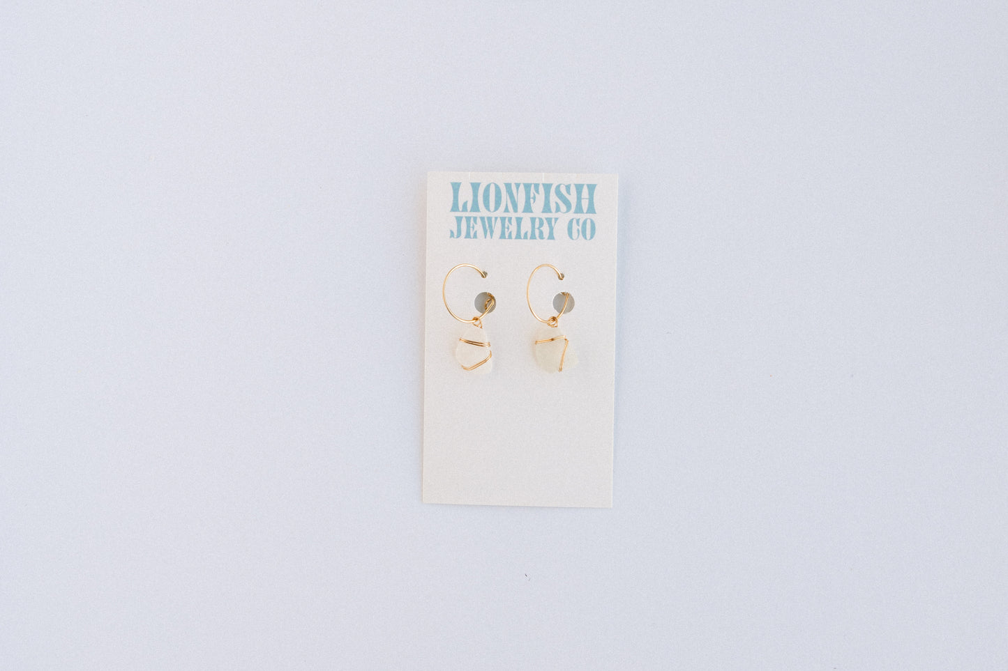 Gold Medium Hoops with White Glass