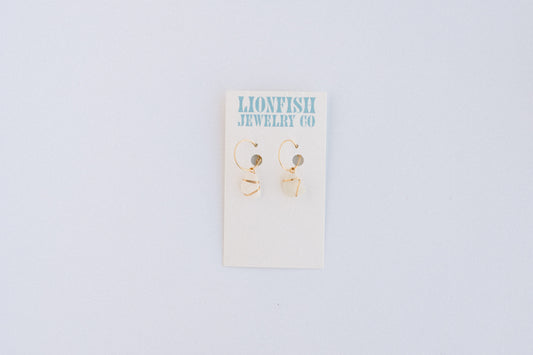 Gold Medium Hoops with White Glass