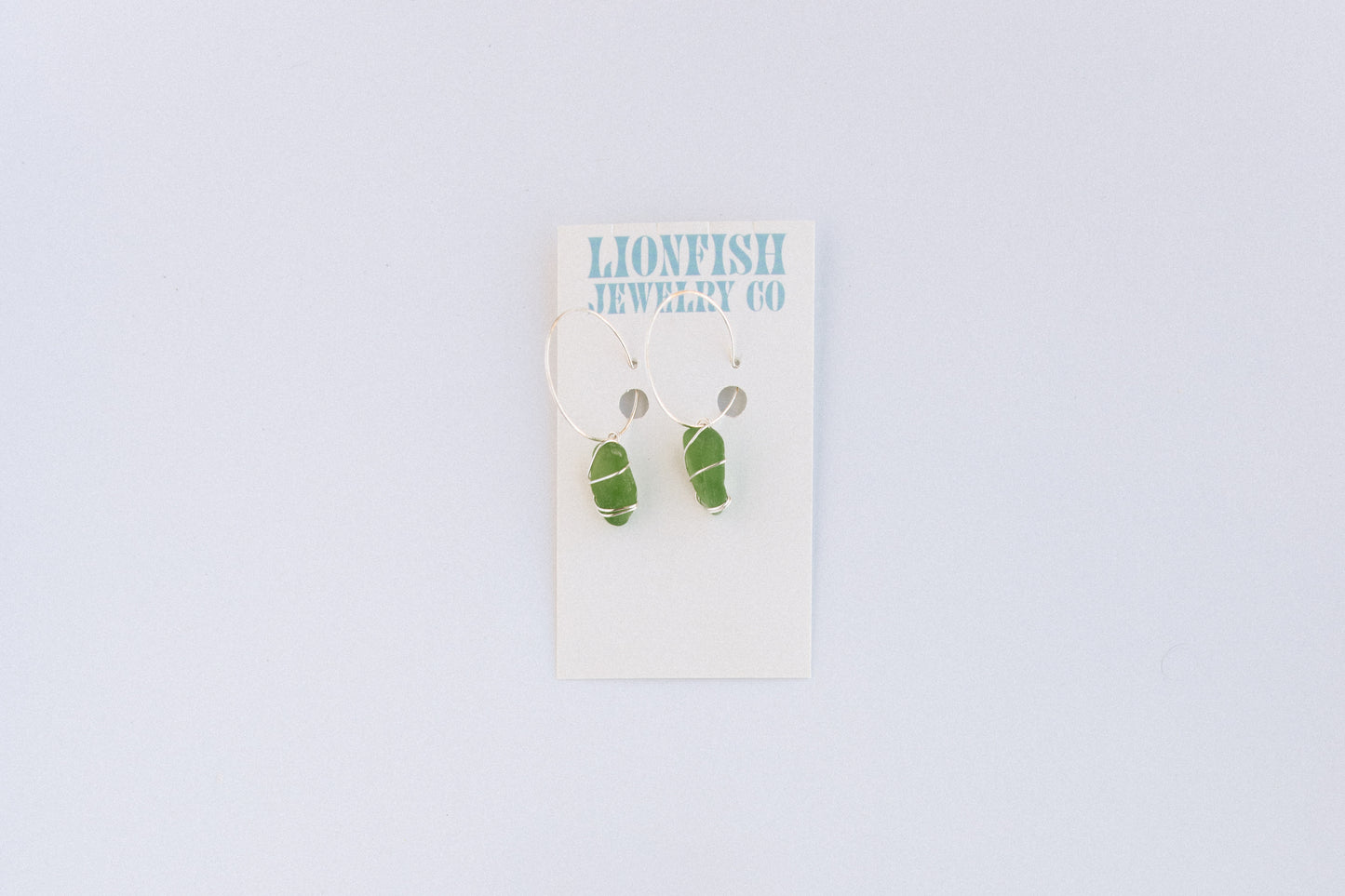 Silver Large Hoops with Green Glass