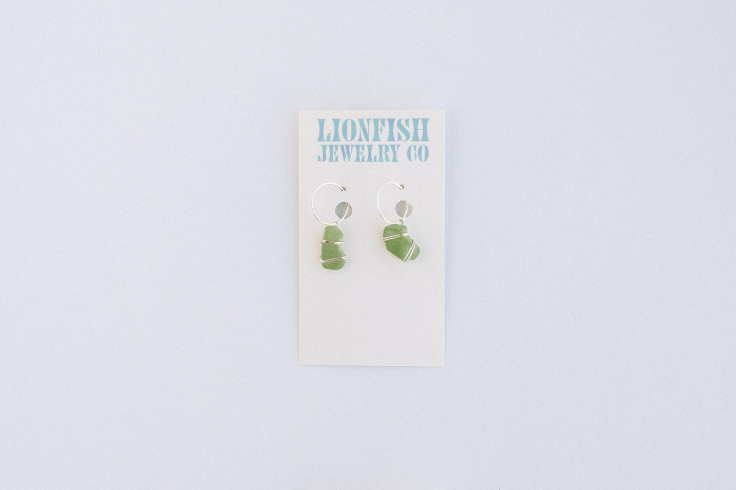 Silver Medium Hoops with Green Glass