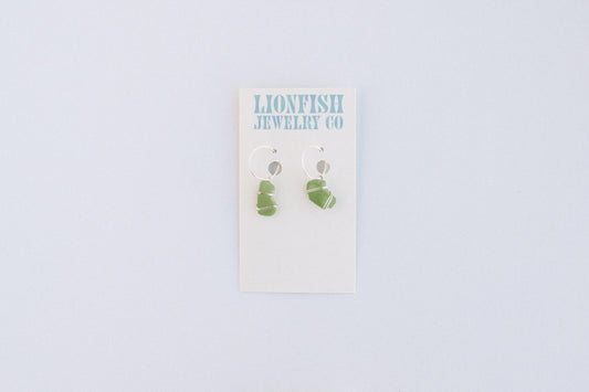 Silver Medium Hoops with Green Glass