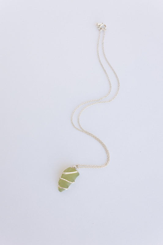 Silver and Light Green Necklace