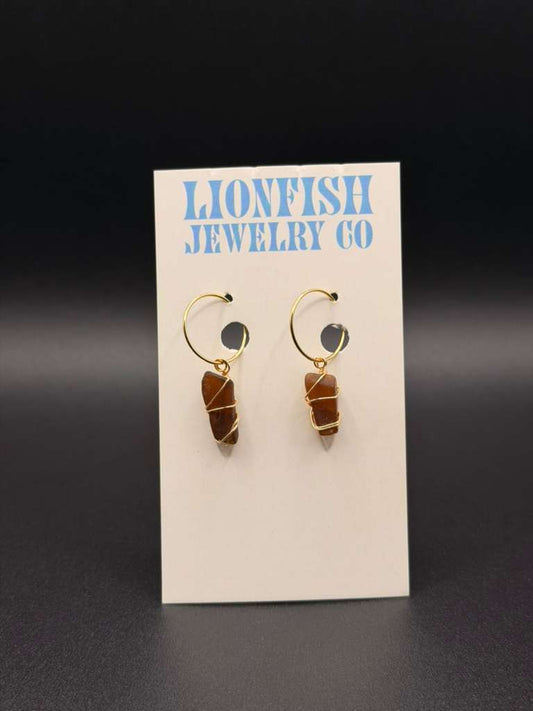 Small Gold Hoops with Brown Glass