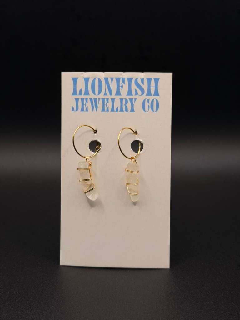 Small Gold Hoops with White Glass