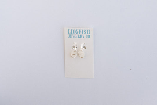 Silver Huggie Hoops with White Glass