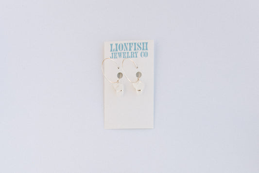 Silver Large Hoops with White Glass