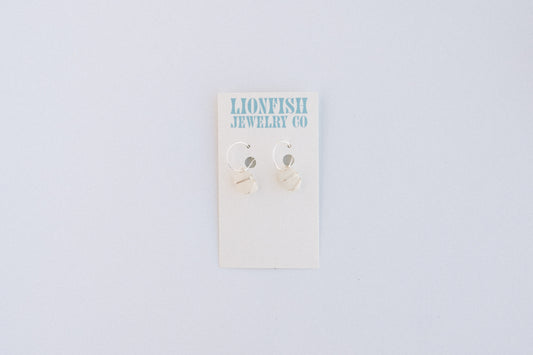 Silver Medium Hoops with White Glass