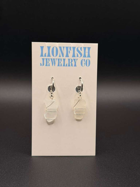 Silver Huggies with White Glass